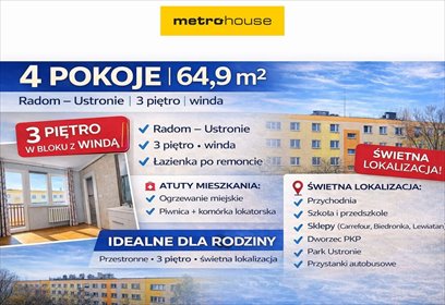 mieszkanie na sprzedaż 65m2 mieszkanie Radom, Ustronie, Gagarina