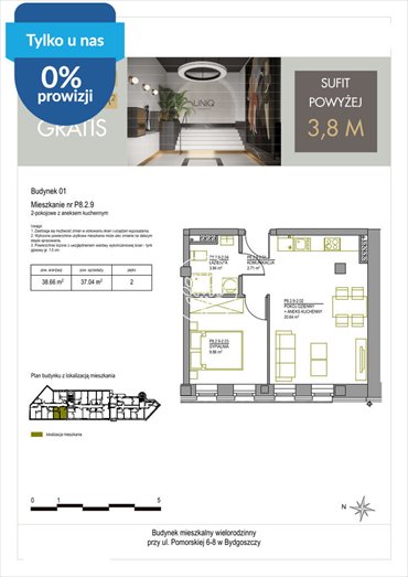 Dwupokojowe mieszkanie w centrum Bydgoszczy, 36,55 m2 mieszkanie Bydgoszcz, Centrum, Pomorska