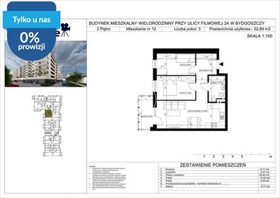 Nowoczesne 3-pokojowe mieszkanie 52,91 m² (Filmowa) w Bydgoszczy mieszkanie Bydgoszcz, Bartodzieje Małe, Filmowa