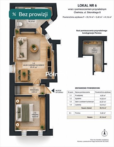 Na sprzedaż mieszkanie 36 m² w centrum Chełmży mieszkanie Chełmża, gen. Władysława Sikorskiego