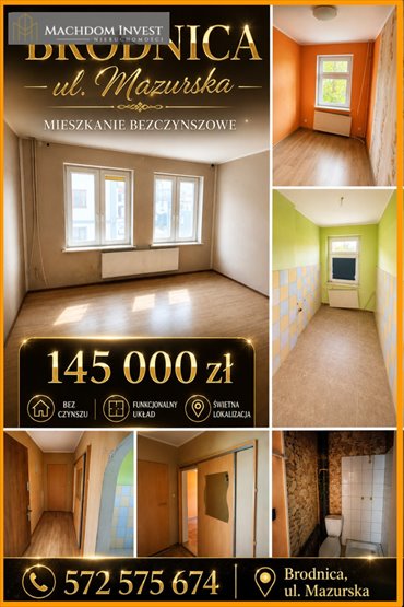 Mieszkanie bezczynszowe 55,9 m² w Brodnicy - zapraszam mieszkanie Brodnica, Mazurska