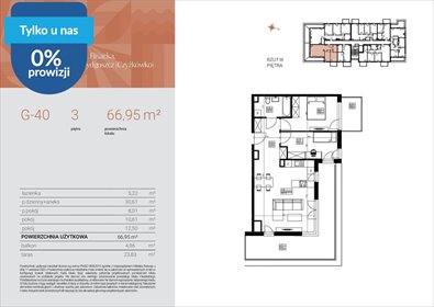 Przestronne 3-pokojowe mieszkanie na sprzedaż, 66,95 m2 mieszkanie Bydgoszcz, Czyżkówko, Flisacka