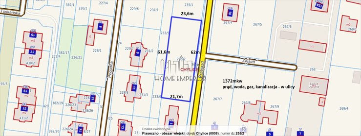 działka na sprzedaż 1372m2 działka Chylice, Przejazd