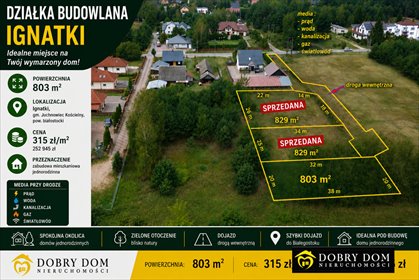 Działka budowlana 803 m² Ignatki - media w drodze działka Ignatki
