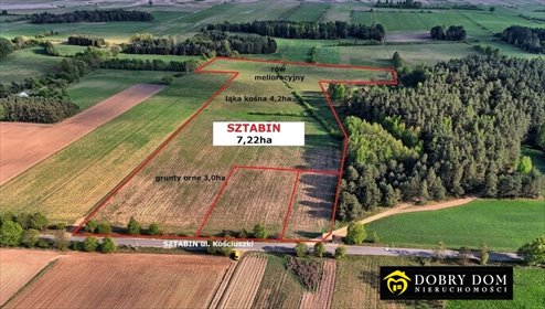 Działka rolna 7,22 ha - dojazd asfaltowy i media w drodze działka Sztabin