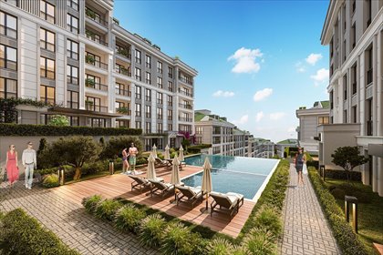 Stylowe 2-pokojowe apartamenty z balkonami i basenami mieszkanie Cumhuriyet, Cumhuriyet, Büyükçekmece, Stambuł