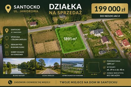 Działka budowlana 1891 m² - Santocko - spokojne sąsiedztwo działka Santocko, Jaworowa