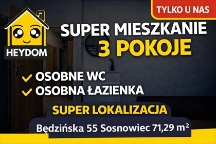 Przestronne 3-pokojowe mieszkanie w Sosnowcu, gotowe pod inwestycję! polecam! mieszkanie Sosnowiec, Pogoń, Będzińska