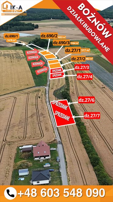 działka na sprzedaż 1678m2 działka Bożnów, Bożnów