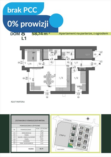 Parter z ogrodem 140 m², 4 pokoje, Osielsko mieszkanie Osielsko, Tuberozy