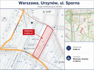 Działka inwestycyjna 8683 m² w Warszawie, MPZP działka Warszawa, Sporna