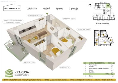 mieszkanie na sprzedaż 49m2 mieszkanie Kraków, Podgórze Duchackie, Wola Duchacka, Malborska
