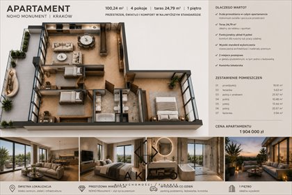 Apartament 100 m² z tarasem 25 m², garaż - polecam! mieszkanie Kraków, Krowodrza, Józefa Wybickiego