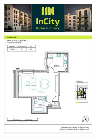 mieszkanie na sprzedaż 43m2 mieszkanie Bydgoszcz, Śródmieście, Tadeusza Kościuszki