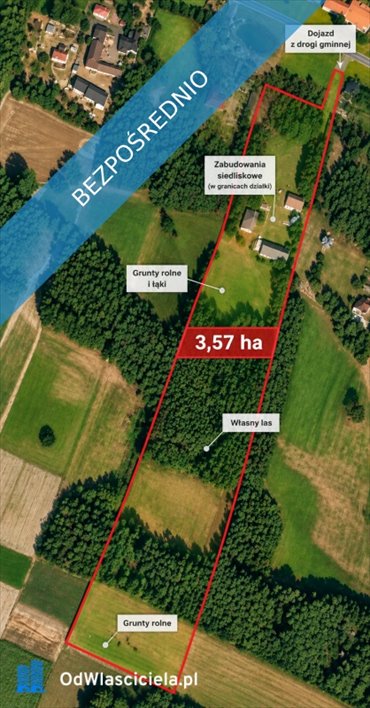 Przestronna działka 3,57 ha z lasem i zabudowaniami. działka Siedlików