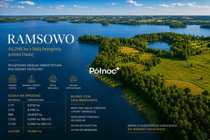 Ekskluzywna działka nad jeziorem Dadaj - 44 ha z linią brzegową działka Dadaj