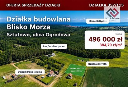 Polecam działkę 1291 m² w Sztutowie z potencjałem inwestycyjnym działka Sztutowo, Ogrodowa