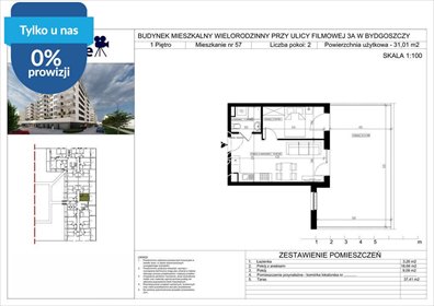 Sprzedam nowoczesne 2-pokojowe mieszkanie 31,02 m² w Bydgoszczy mieszkanie Bydgoszcz, Bartodzieje Małe, Filmowa