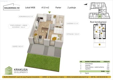 Nowoczesne 41 m² z ogródkiem na Woli Duchackiej mieszkanie Kraków, Podgórze Duchackie, Wola Duchacka, Malborska