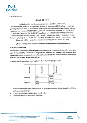 działka na wynajem 16706m2 działka Nowa Pułapina