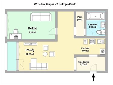 mieszkanie na sprzedaż 43m2 mieszkanie Wrocław, Krzyki, Południe, Gajowicka
