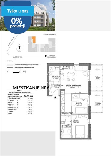 Zapraszam do obejrzenia nowoczesnego 3-pokojowego mieszkania z tarasem i balkonem w Osielsku mieszkanie Osielsko, Dzikiej Gęsi