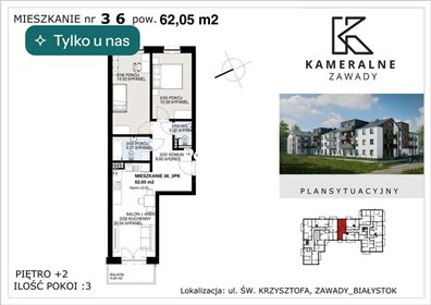 Na sprzedaż nowoczesne 3-pokojowe mieszkanie z balkonem w Zawadach mieszkanie Białystok, Zawady