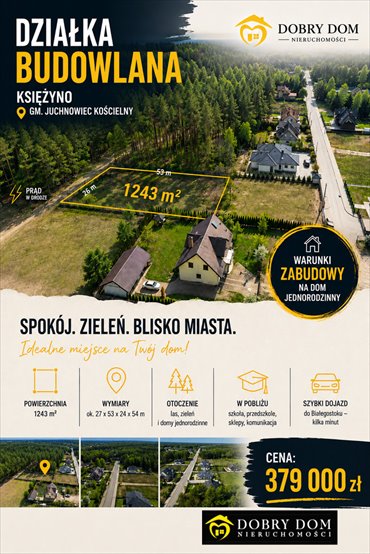 Działka budowlana 1243m² z mediami, gotowa pod dom zapraszam działka Księżyno