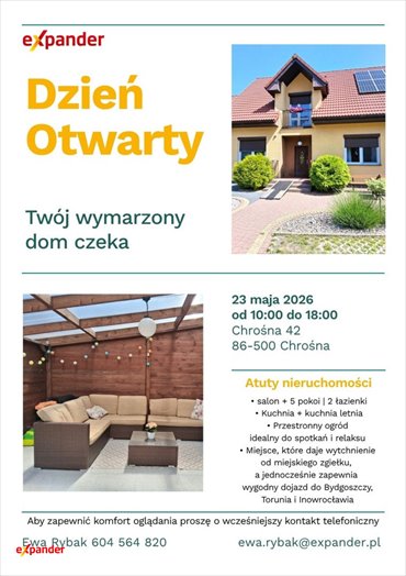 Przestronny dom z ogrodem, fotowoltaiką i pompą ciepła dom Chrośna
