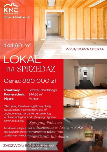 lokal użytkowy na sprzedaż 145m2 lokal użytkowy Lublin, Śródmieście, al. Józefa Piłsudskiego