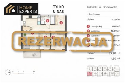 mieszkanie na sprzedaż 53m2 mieszkanie Gdańsk, Łostowice, Borkowska