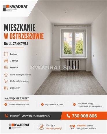 Do sprzedania przestronne 3-pokojowe mieszkanie 51 m² w Ostrzeszowie mieszkanie Ostrzeszów, Ostrzeszów, Os. Zamkowe