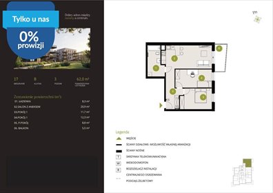 Sprzedam 3-pokojowe mieszkanie 62 m² w Bydgoszczy mieszkanie Bydgoszcz, Flisy, Mińska
