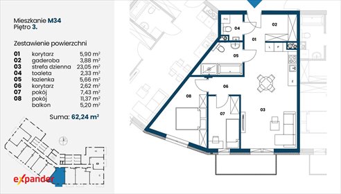 Nowa Dęba, Kwiatkowskiego, 62,24 m² (deweloperskie) mieszkanie Nowa Dęba, Kwiatkowskiego