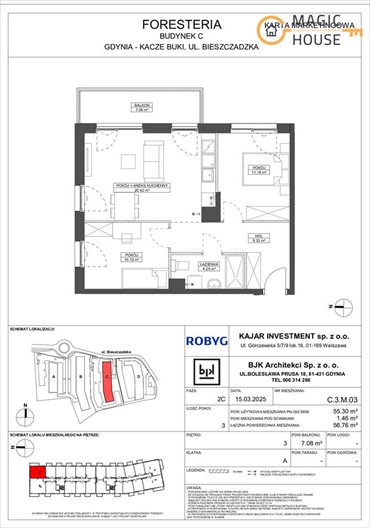mieszkanie na sprzedaż 55m2 mieszkanie Gdynia, Wielki Kack, Bieszczadzka