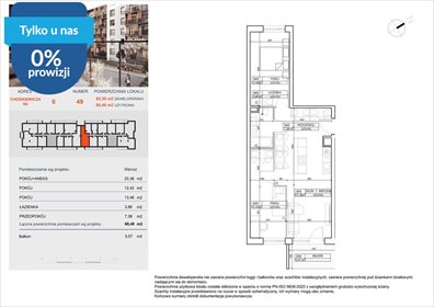 Przestronne 3-pokojowe mieszkanie w Bielawach, 60,48 m2 mieszkanie Bydgoszcz, Bielawy, Jana Karola Chodkiewicza