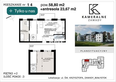 Nowoczesne 3-pokojowe mieszkanie z antresolą i balkonem mieszkanie Białystok, Zawady