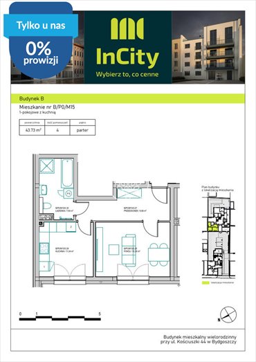 Przestronne 44,19 m² w sercu Bydgoszczy – idealne dla singla mieszkanie Bydgoszcz, Śródmieście, Tadeusza Kościuszki