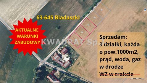 Atrakcyjne działki budowlane w Biadaszkach - prostokąt, media zapraszam działka Biadaszki