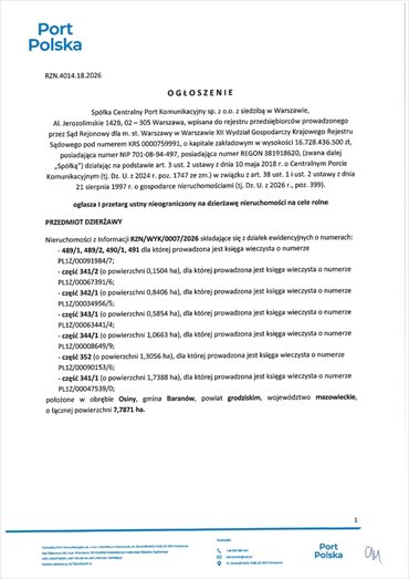 działka na wynajem 77871m2 działka Osiny