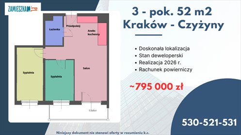 mieszkanie na sprzedaż 52m2 mieszkanie Kraków, Czyżyny, Aleja Pokoju