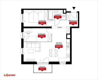 Do sprzedania przestronne 3-pokojowe mieszkanie 66,49 m² z balkonem mieszkanie Łódź, Widzewska