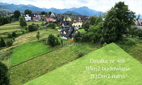 Sprzedam działkę 2870 m² z widokiem na góry w Zakopanem działka Zakopane, Hrube Wyżne