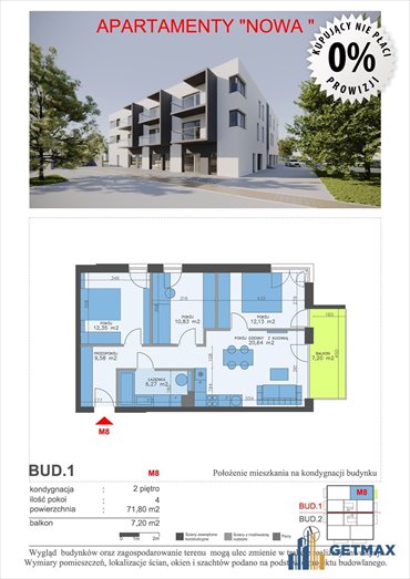 Nowoczesny 4-pokojowy apartament z dużym tarasem mieszkanie Tychy, Żwaków