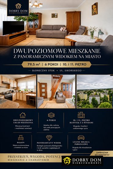 Do sprzedania przestronne 5-pokojowe mieszkanie 79,5 m² z panoramicznym widokiem mieszkanie Białystok, Słoneczny Stok