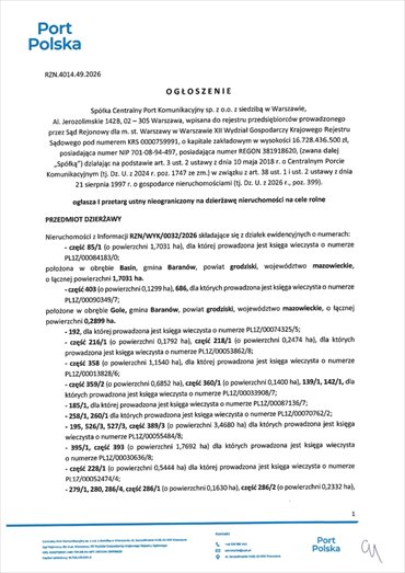 działka na wynajem 355628m2 działka Baranów