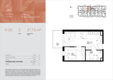 mieszkanie na sprzedaż 37m2 mieszkanie Bydgoszcz, Czyżkówko, Flisacka