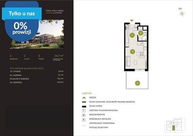 Nowoczesne 26,7 m² - balkon, ogródek, blisko natury mieszkanie Bydgoszcz, Flisy, Mińska