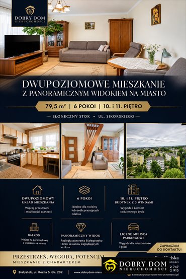 Do sprzedania przestronne 5-pokojowe mieszkanie 79,5 m² z panoramicznym widokiem mieszkanie Białystok, Słoneczny Stok