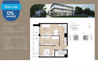 Nowoczesne 3-pokojowe mieszkanie z balkonem i ogrzewaniem podłogowym mieszkanie Bydgoszcz, Czyżkówko, Siedlecka